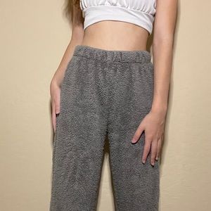 super comfy grey fuzzy pajama pants